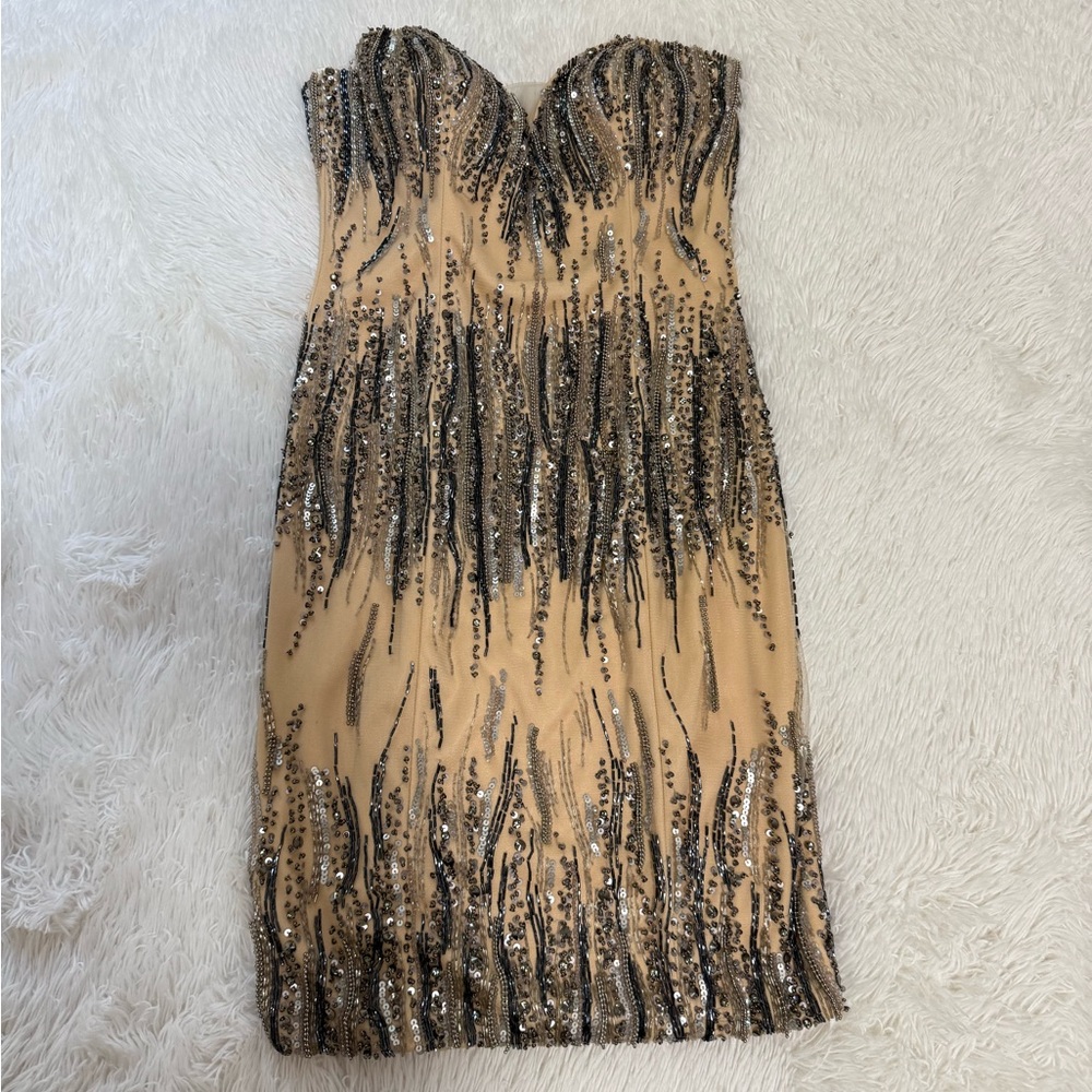 Terani Couture Strapless cocktail short Dress in Black and Cream size 6 C3687 - Picture 4 of 9